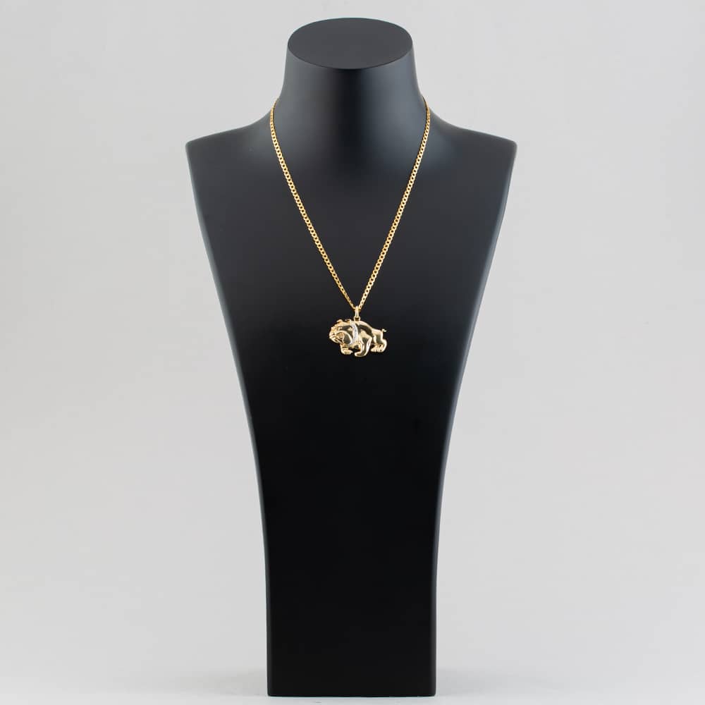 Pre-Owned 9ct Yellow Gold Diamond Bulldog Pendant & 18 Inch Curb Chain 41141426