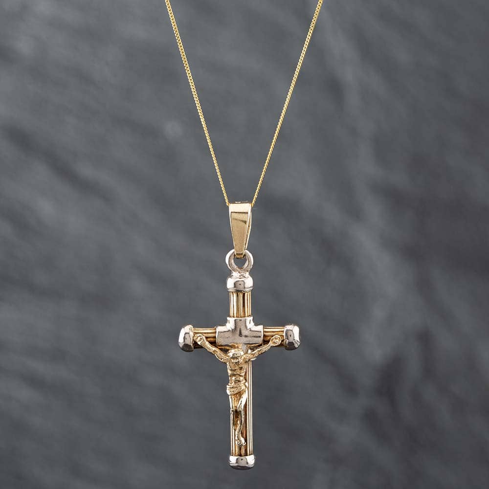 Pre-Owned 9ct Two Colour Gold Crucifix Cross Pendant & 18 Inc