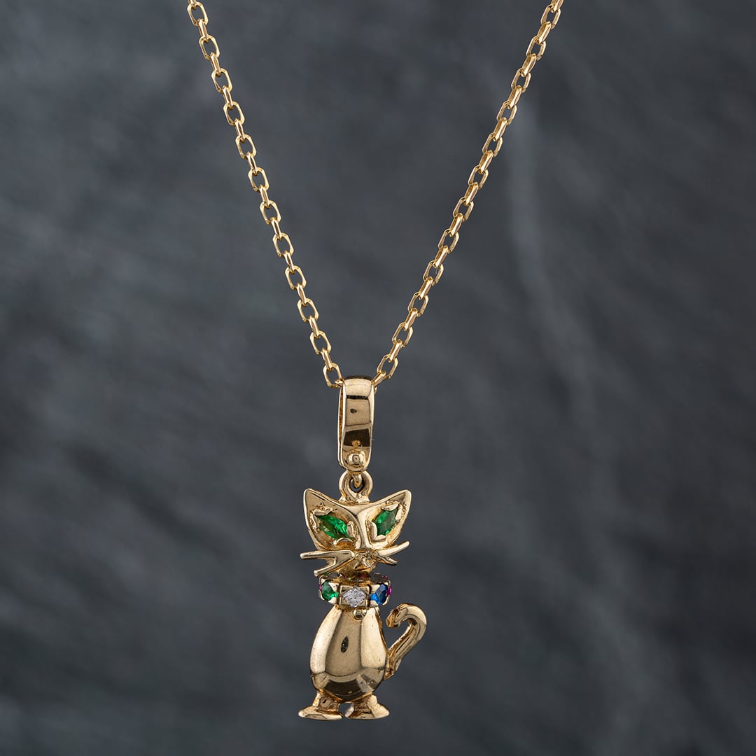 Pre-Owned 9ct Yellow Gold Multi Stone & Cubic Zirconia Cat Pe