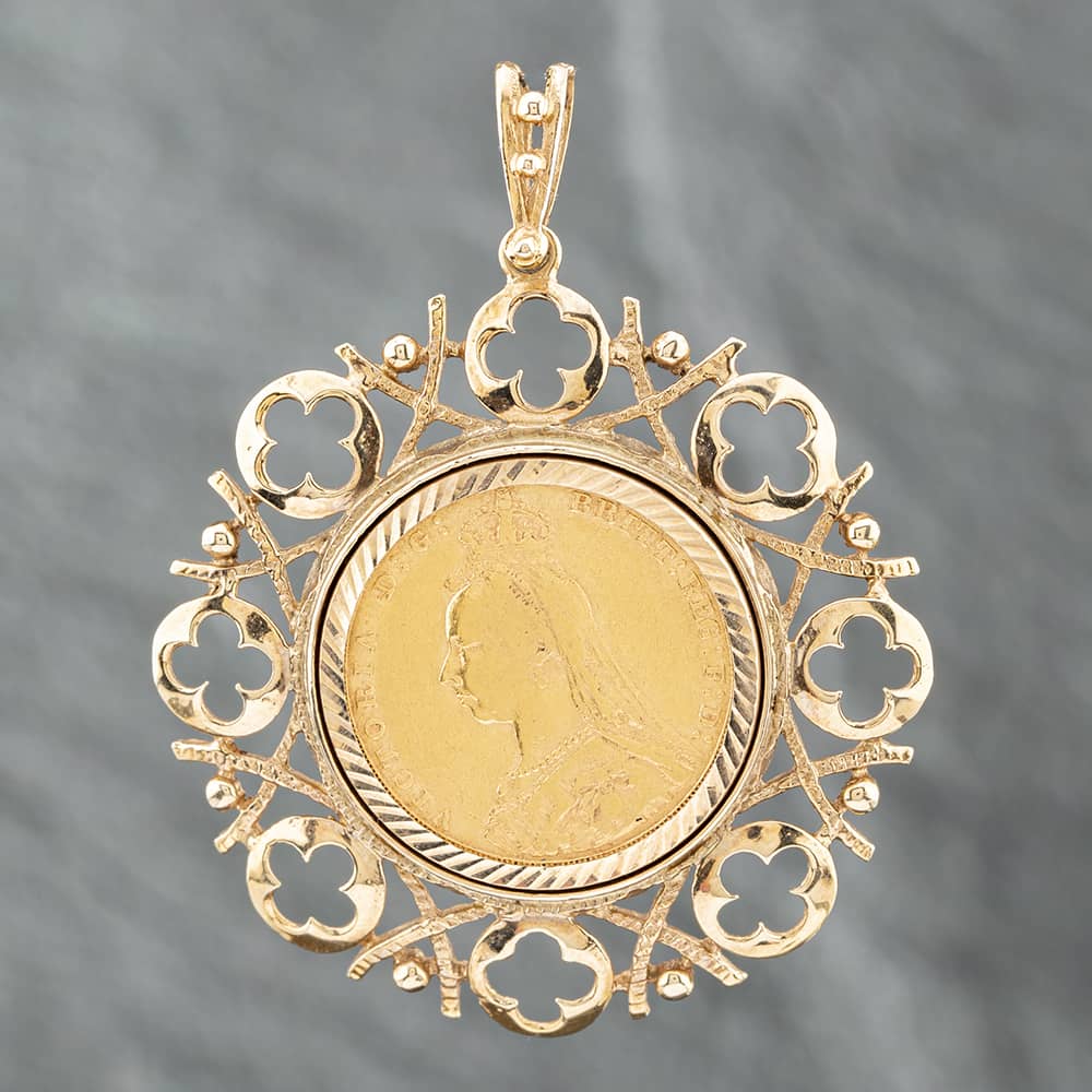 Product photograph of Pre-owned Vintage 9ct Yellow Gold 1890 Full Sovereign Coin Keeper Pendant Amp 18 Inch Curb Chain 41141999 from The Jewel Hut