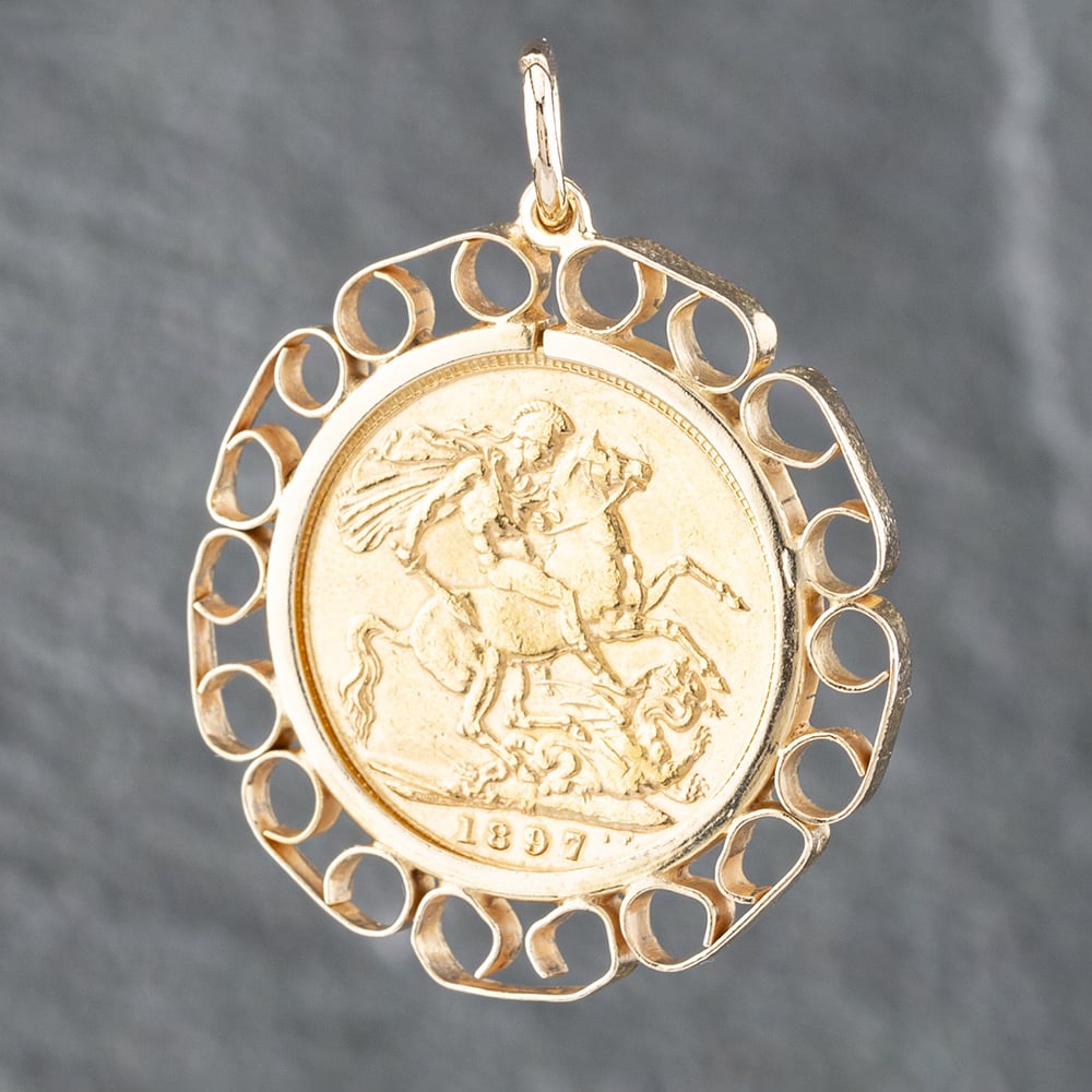Product photograph of Pre-owned Yellow Gold 1897 Queen Victoria Full Sovereign Coin Pendant Amp Chain 41142090 from The Jewel Hut