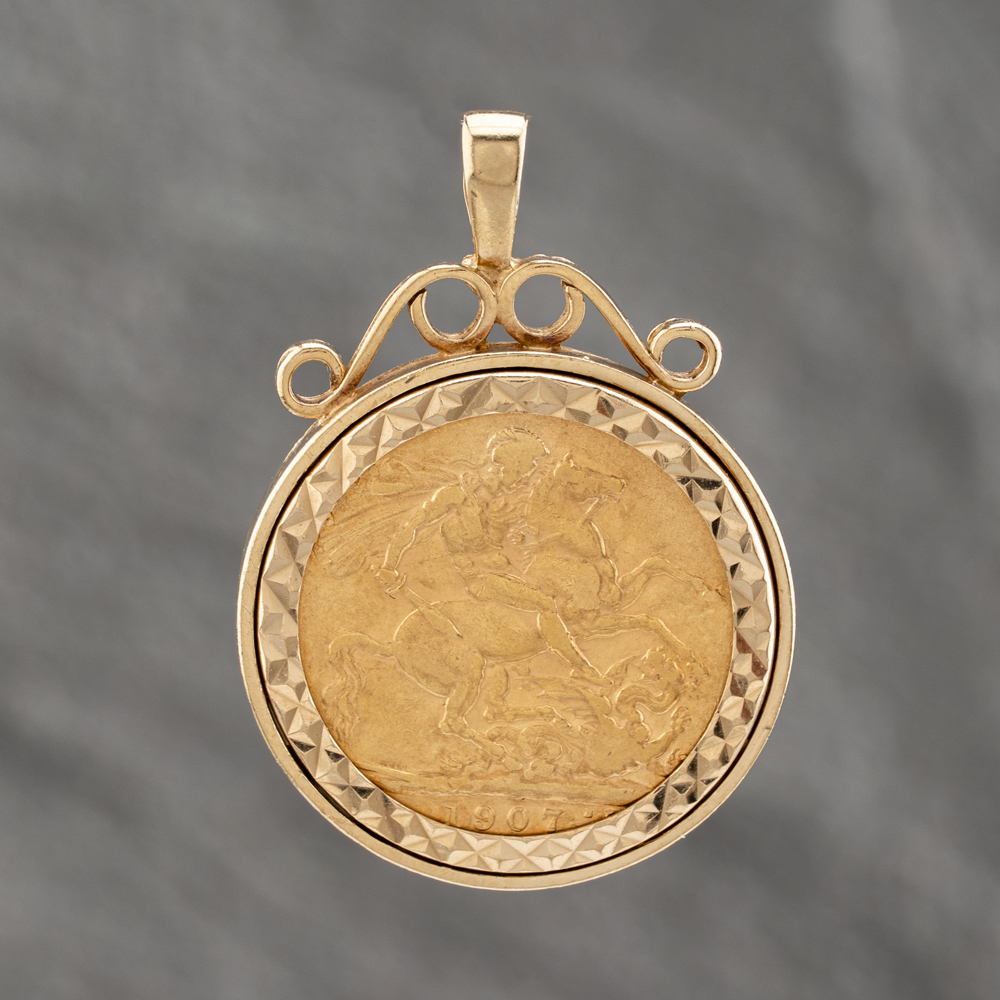 Pre-Owned 9ct Yellow Gold 1907 Full Sovereign Coin Keeper Loose Pendant 41142173BND