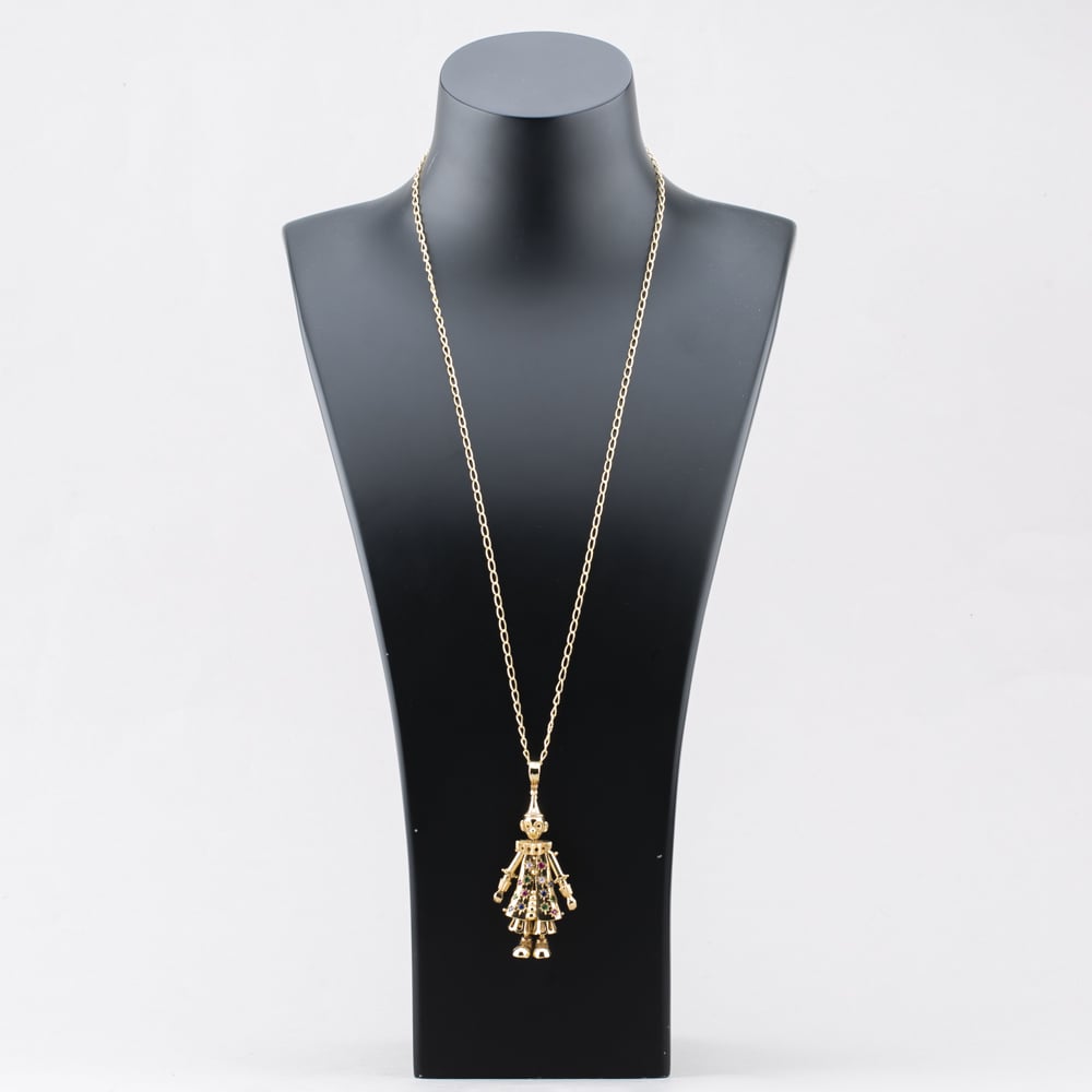 Pre-Owned 9ct Yellow Gold Multi Stone Large Clown Pendant & 26 Inch Curb Chain 41142255
