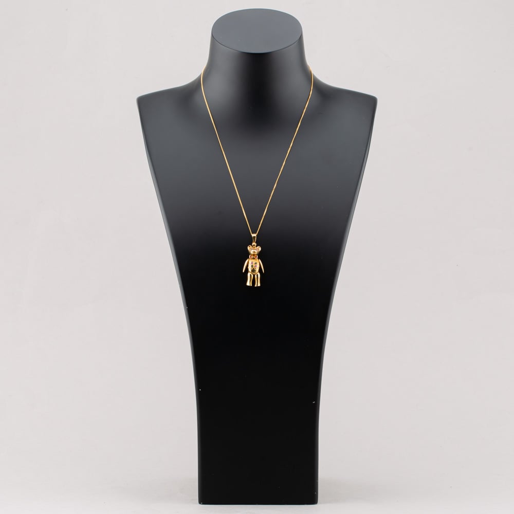 Pre-Owned 9ct Yellow Gold Cubic Zirconia Teddy Pendant & 18 Inch Curb Chain 41142267