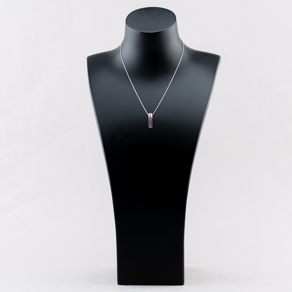Pre-Owned 9ct White Gold Multi Coloured Pink Sapphire Channel Set Bar Pendant & 16 Inch Snake Chain 41142291