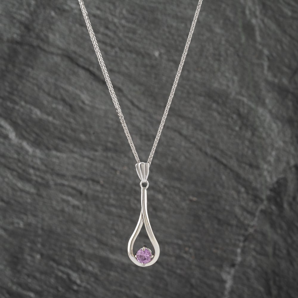 Pre-Owned 9ct White Gold Pink Cubic Zirconia Set Earrings &amp; 18 Inch Foxtail Jewellery Set 41142292