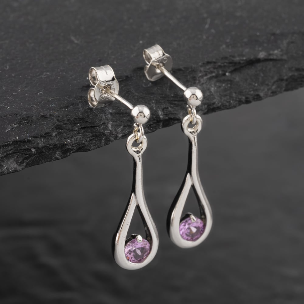 Pre-Owned 9ct White Gold Pink Cubic Zirconia Set Earrings & 18 Inch Foxtail Jewellery Set 41142292