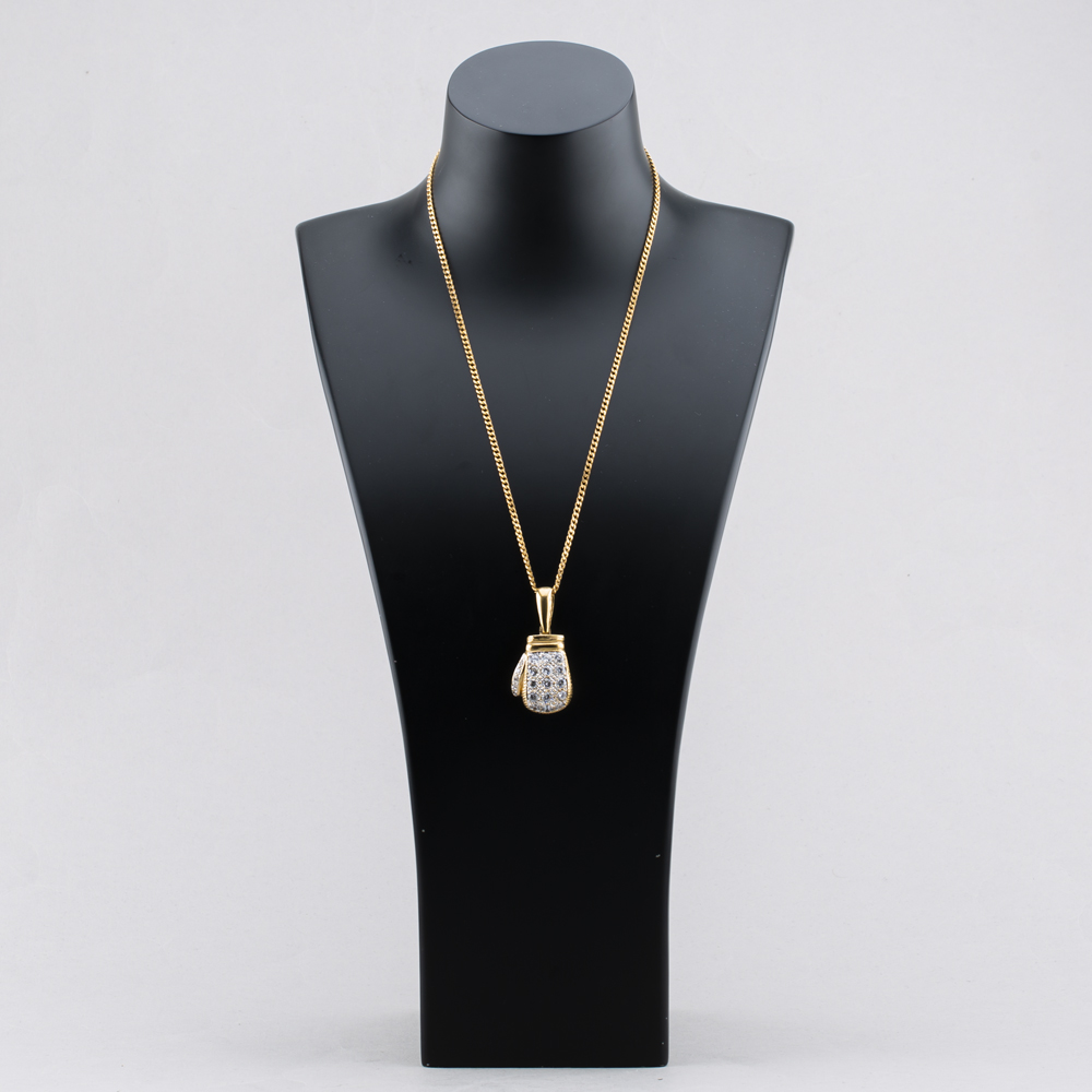 Pre-Owned 9ct Yellow Gold Cubic Zirconia Large Boxing Glove Pendant & 20 Inch Curb Chain 41142306