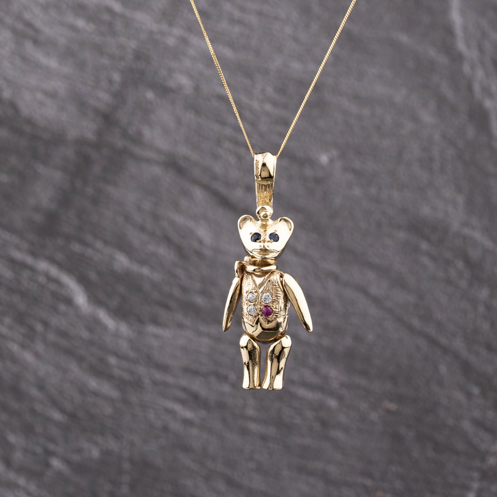 Pre-Owned 9ct Yellow Gold Cubic Zirconia Teddy Pendant &amp; 18 Inch Curb Chain 41142361