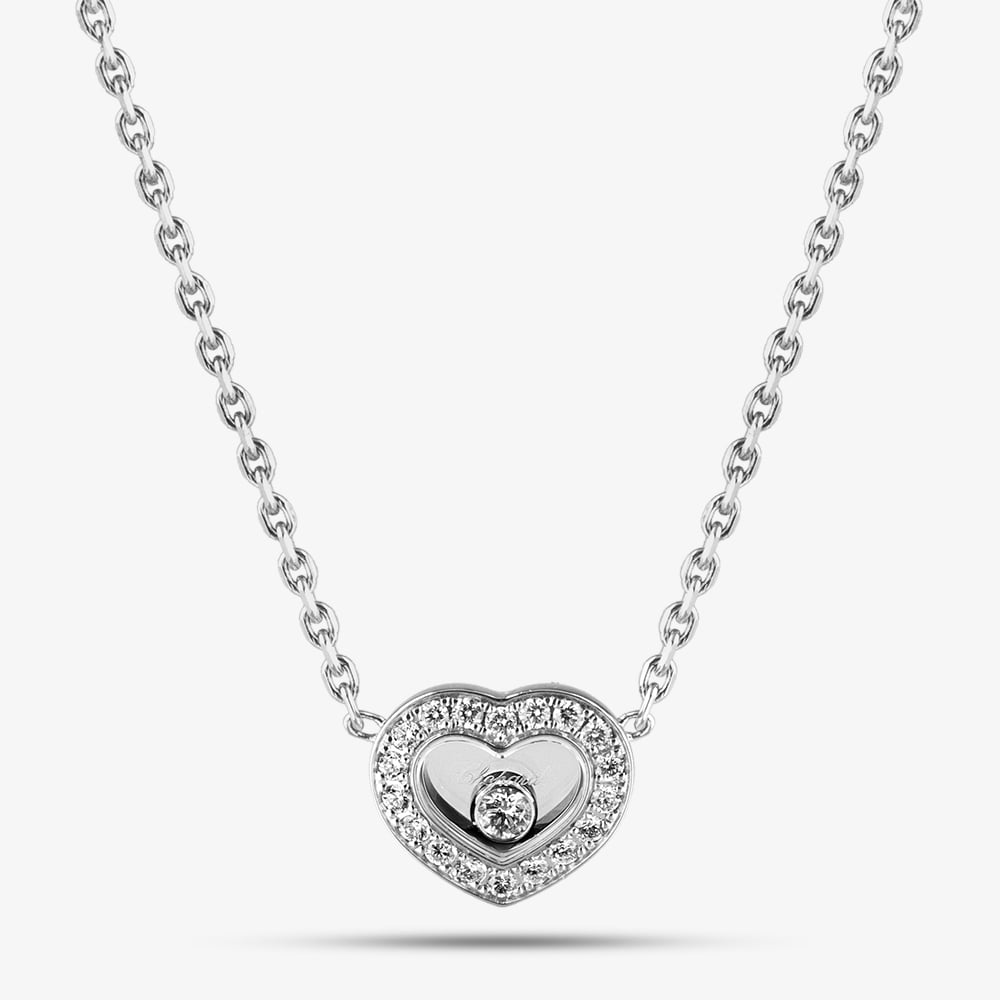 Pre-Owned 18ct White Gold 0.17ct Brilliant Cut Diamond Chopard Heart Pendant & 17 Inch Trace Chain 41142392