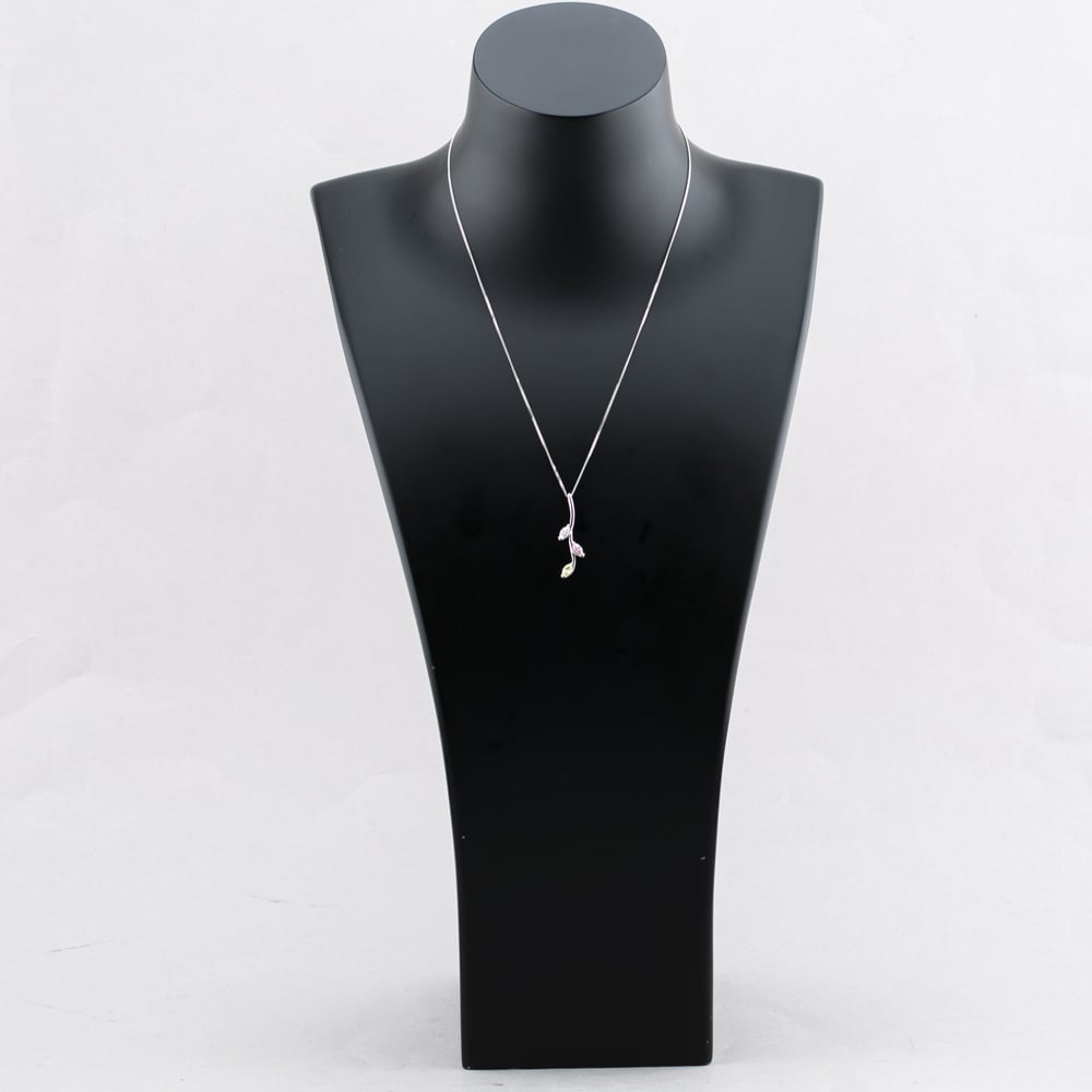 Pre-Owned 9ct White Gold White, Pink And Green Cubic Zirconia Branch And Leaf Pendant & 18 Inch Curb Chain 41142528