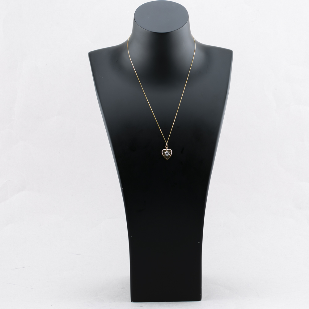 Pre-Owned 9ct Yellow Gold Sapphire & Cubic Zirconia Heart With Flower Cluster Locket Pendant & 18 Inch Curb Chain 41142544