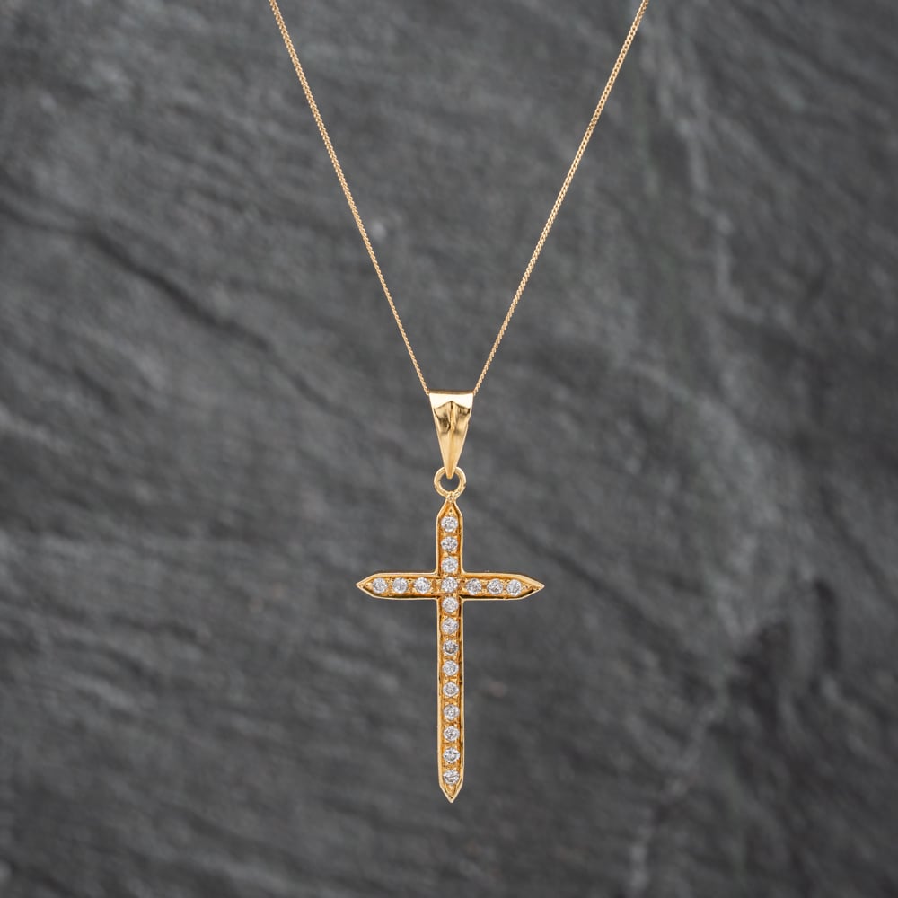 Click to view product details and reviews for Pre Owned 18ct Yellow Gold 038ct Diamond Set Cross Pendant And 18 Inch Curb Chain 41142645. Click to view product details and reviews for Pre Owned 18ct Yellow Gold 038ct Diamond Set Cross Pendant And 18 Inch Curb Chain 41142645.