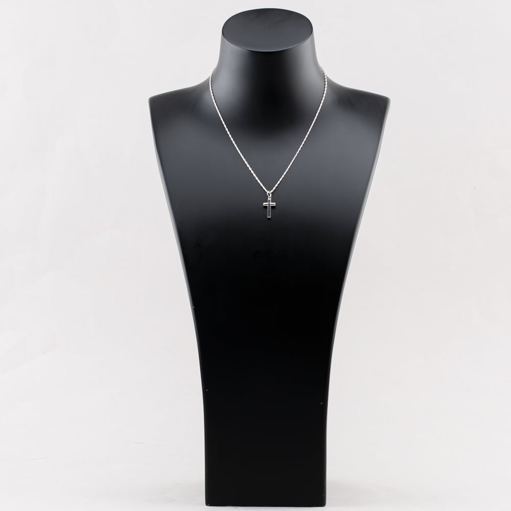Pre-Owned 9ct White Gold Cross Pendant & 16 Inch Bar Chain 41142672