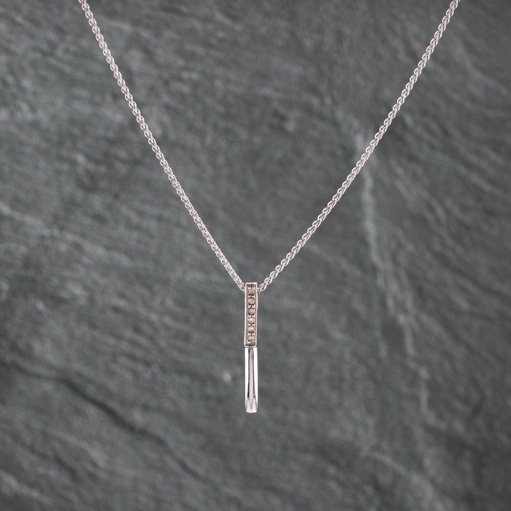 Pre-Owned 9ct White Gold Cubic Zirconia Hinged Bar Earrings & 18 Inch Pendant Jewellery Set 41142699