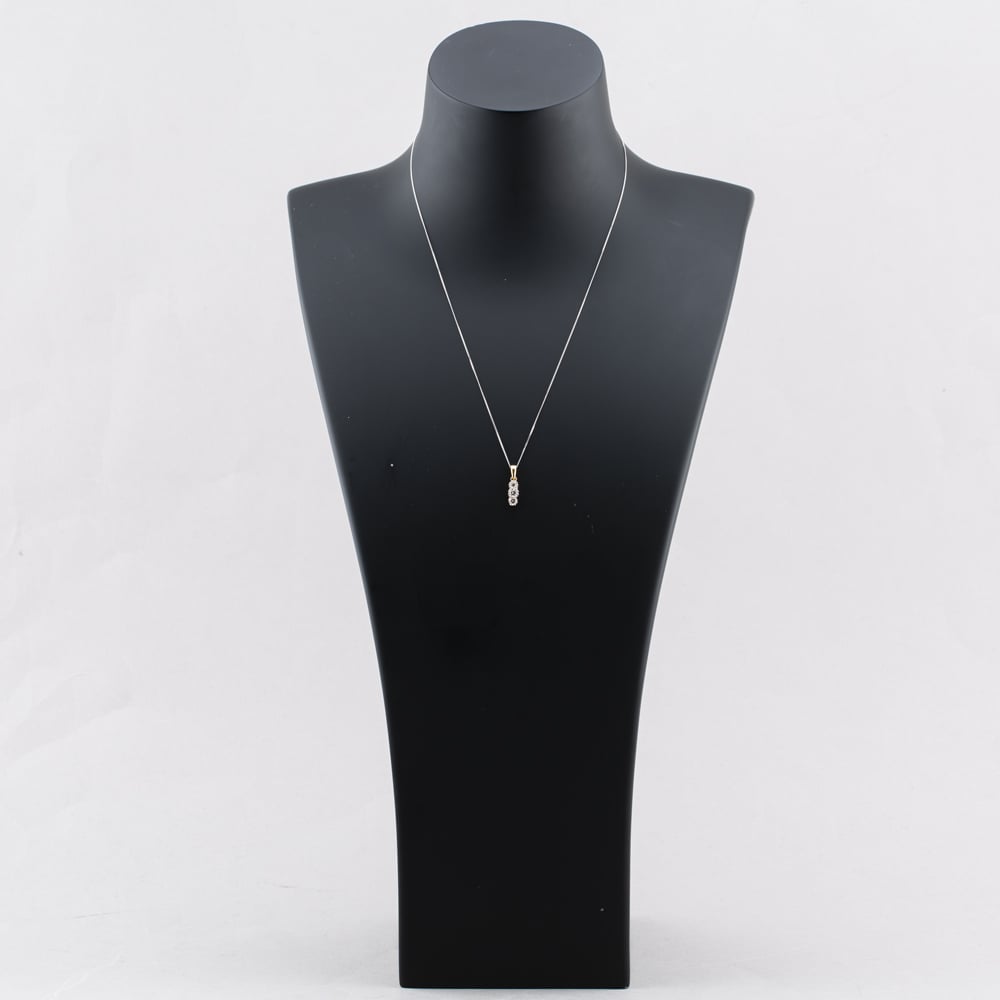 Pre-Owned 18ct Two Colour Gold 0.10ct Brilliant Cut Diamond Three Stone Gemstone Pendant & 18 Inch Curb Chain 41142821