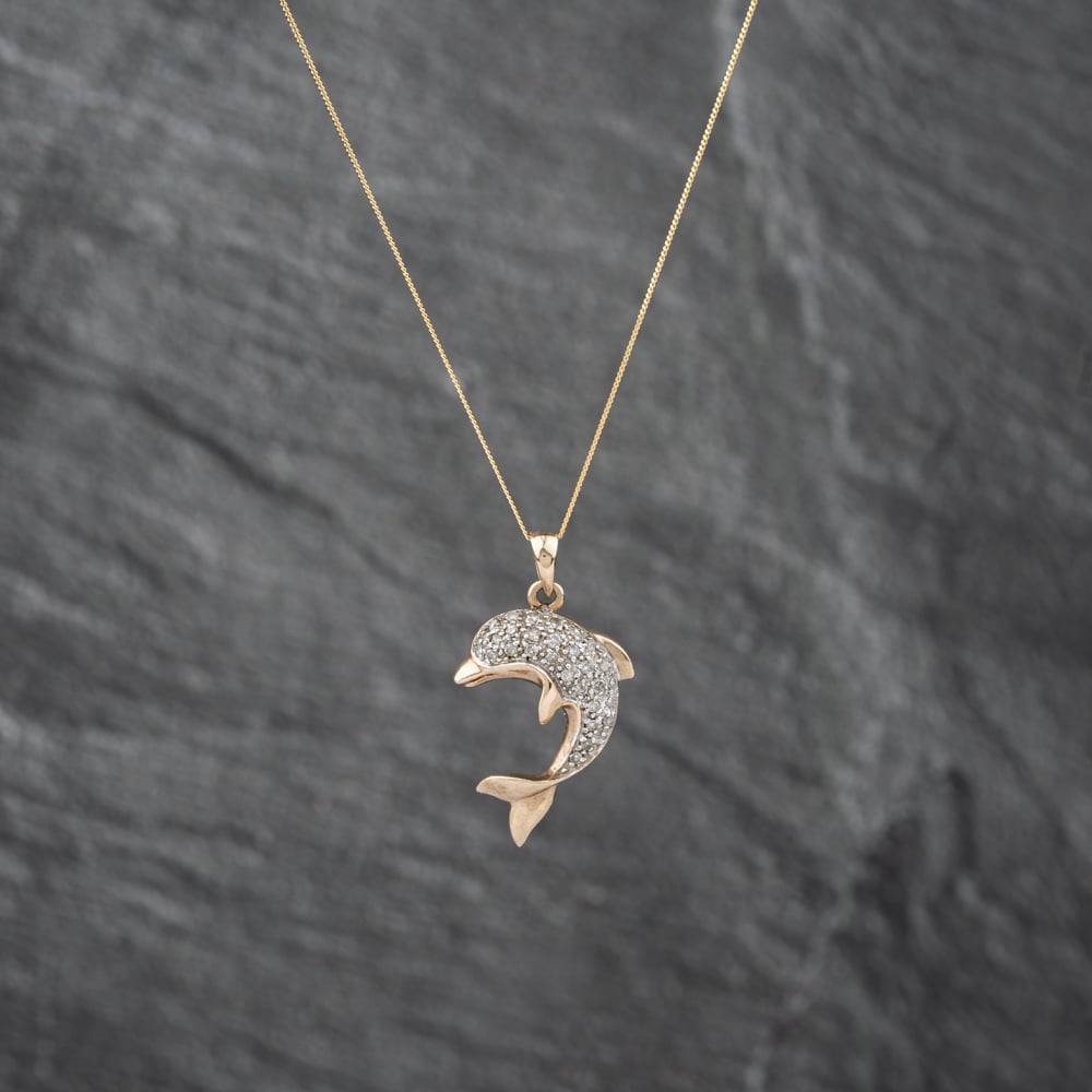 Click to view product details and reviews for Pre Owned 9ct Yellow Gold 025ct Diamond Dolphin Pendant And 18 Inch Curb Chain 41142829.