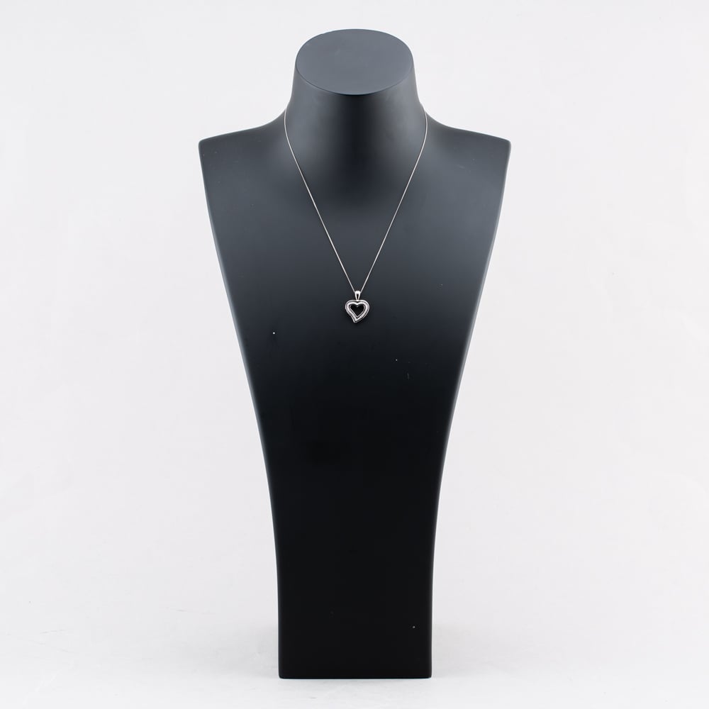 Pre-Owned 9ct White Gold 0.25ct Brilliant Cut Diamond Open Heart Pendant & 18 Inch Curb Chain 41142871