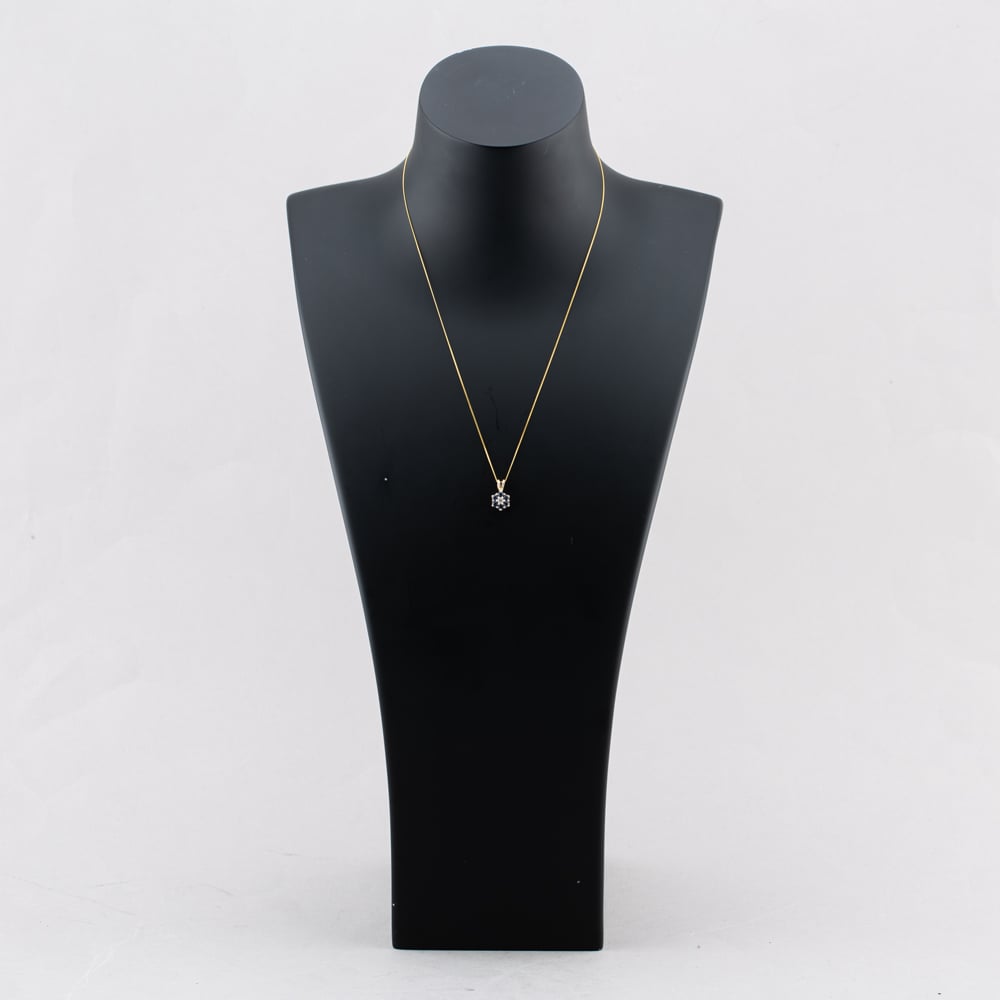 Pre-Owned 9ct Yellow Gold Sapphire & Diamond Flower Cluster Pendant & 18 Inch Curb Chain 41142915