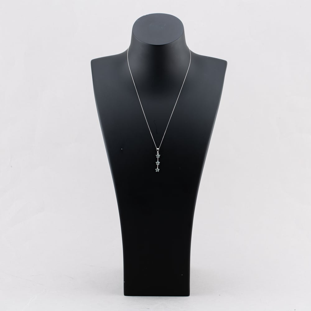 Pre-Owned 9ct White Gold Pale Green/Blue Topaz Triple Flower Cluster Dropper Pendant & 18 Inch Curb Chain 41142917
