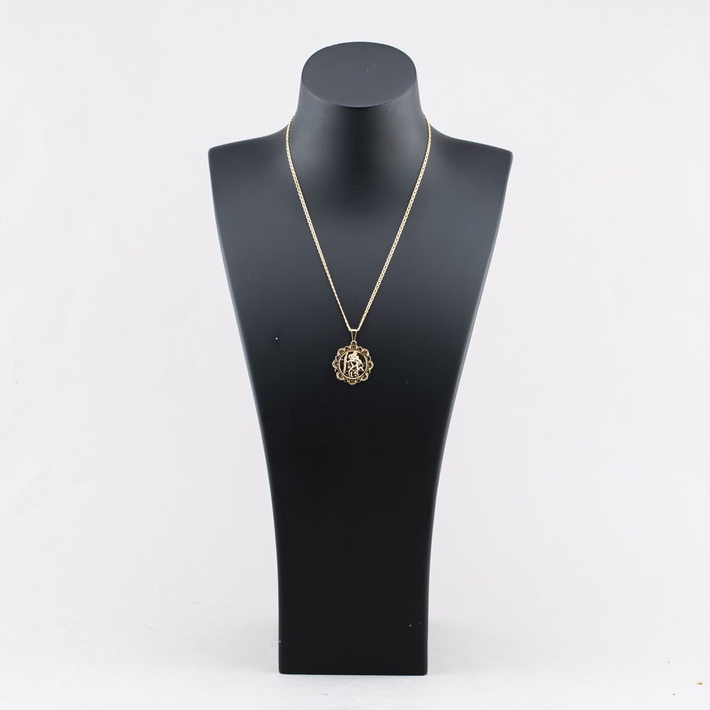 Pre-Owned 9ct Yellow Gold Ornate Edged St Christopher Pendant & 18 Inch Anchor Chain 41142928