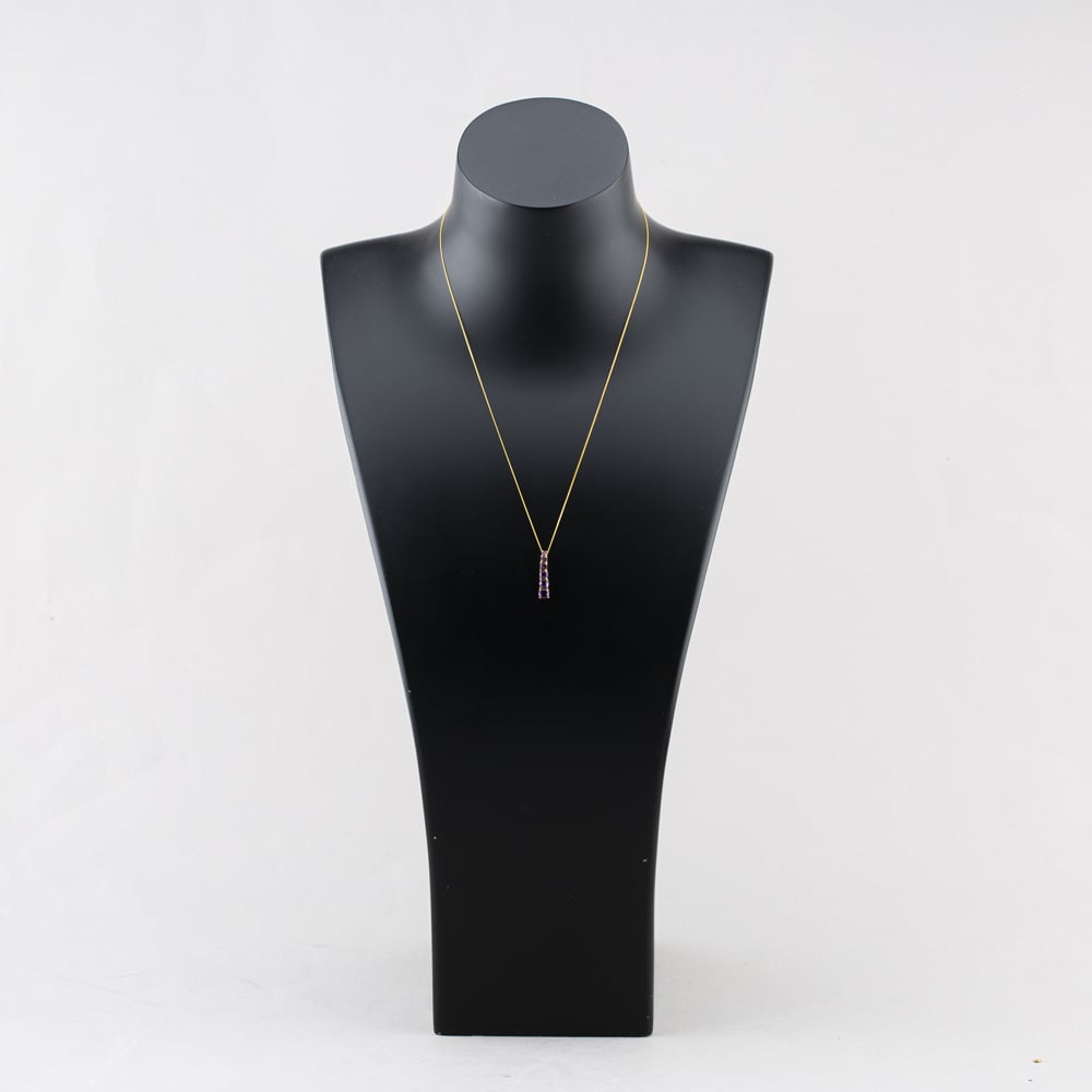 Pre-Owned 9ct Yellow Gold Amethyst Graduating Bar Link Gemstone Pendant & 18 Inch Curb Chain 41142970