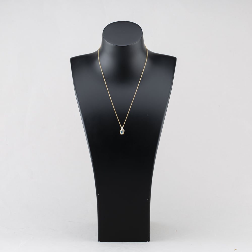Pre-Owned 9ct Two Colour Gold Blue Topaz & 0.03ct Diamond Pendant & 18 Inch Prince Of Wales Chain 41143006