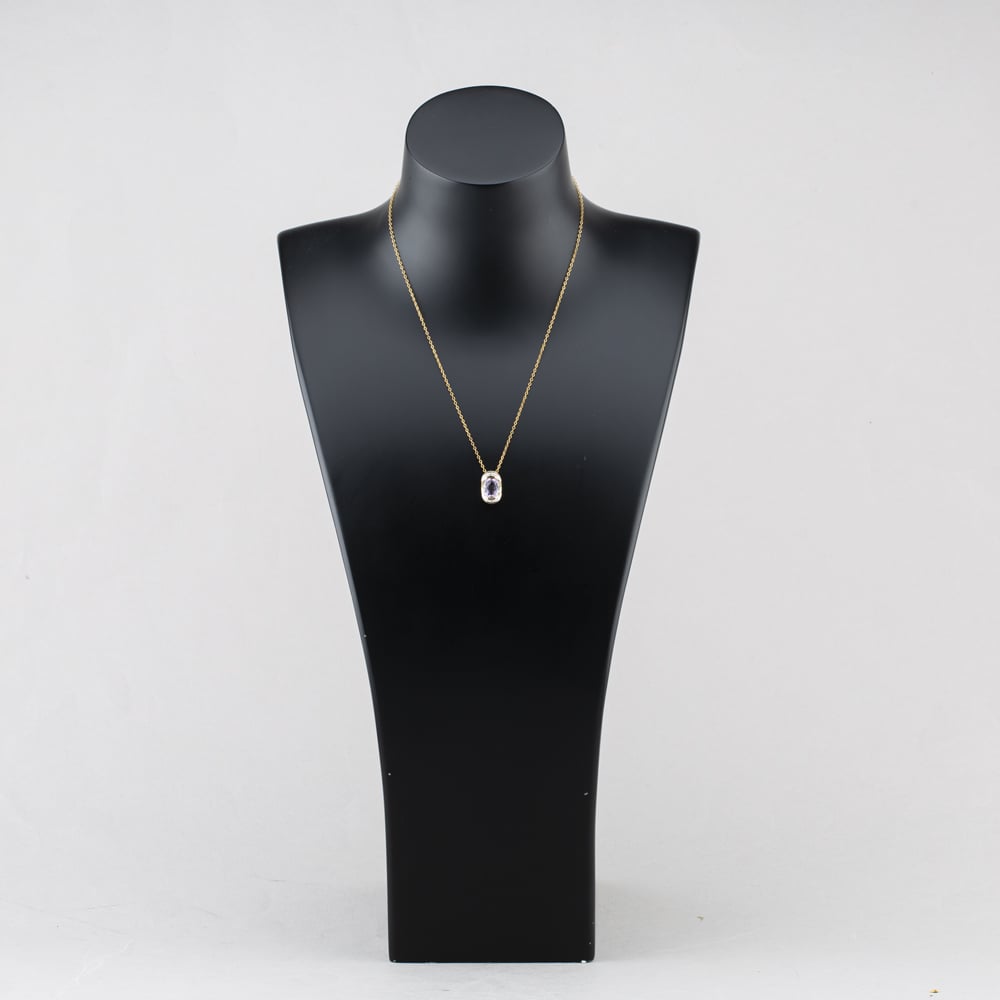 Pre-Owned 9ct Yellow Gold Amethyst & 0.01ct Diamond Set Pendant & 16 Inch Trace Chain 41143009