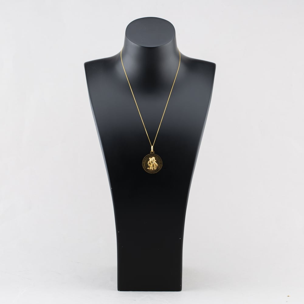 Pre-Owned 9ct Yellow Gold Large Round St Christopher Pendant & 18 Inch Curb Chain 41143019