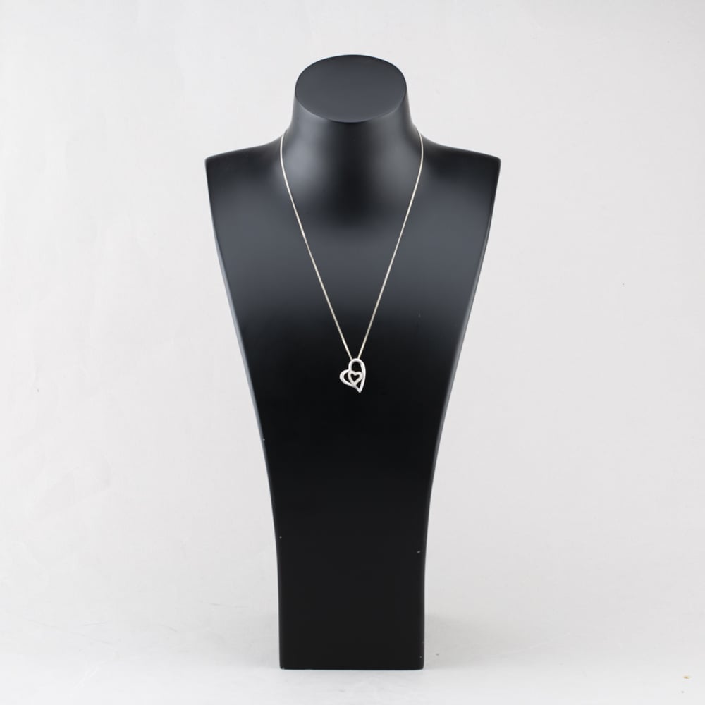 Pre-Owned 9ct White Gold 0.10ct Brilliant Cut Diamond Open Heart Double Pendant & 18 Inch Curb Chain 41143074