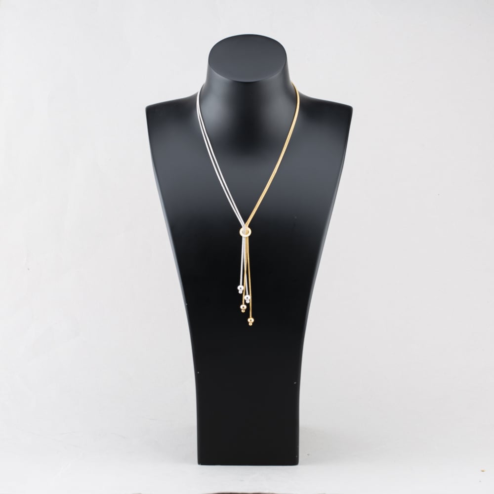 Pre-Owned 9ct Two Colour Gold Bead Dropper Pendant & 18 Inch Snake Chain 41143075
