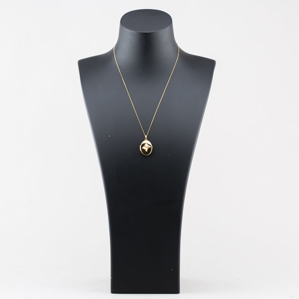 Pre-Owned Vintage 9ct Two Colour Gold Oval Relief Butterfly Locket Pendant & 18 Inch Curb Chain 41143169
