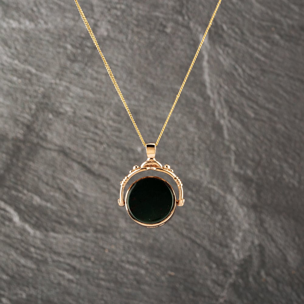 Pre-Owned Vintage 9ct Yellow Gold Multi Stone Round Swivel Pendant &amp; 24 Inch Curb Chain 41143182