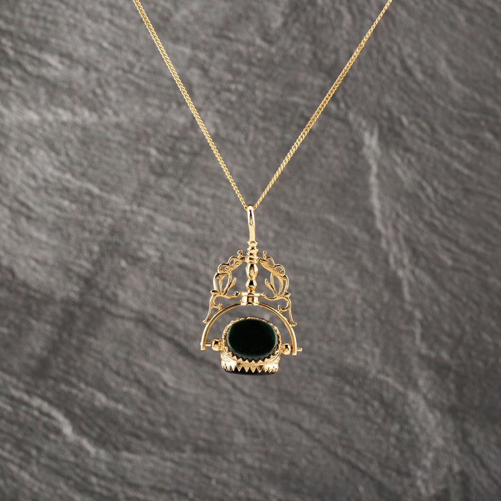 Pre-Owned 9ct Yellow Gold Multi Stone Fancy Swivel Pendant &amp; 20 Inch Curb Chain 41143183