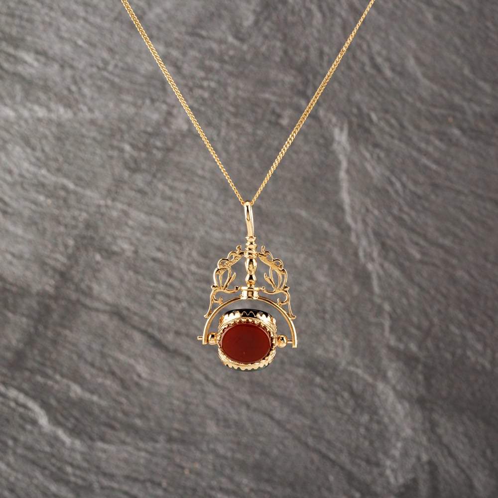 Pre-Owned 9ct Yellow Gold Multi Stone Fancy Swivel Pendant & 20 Inch Curb Chain 41143183