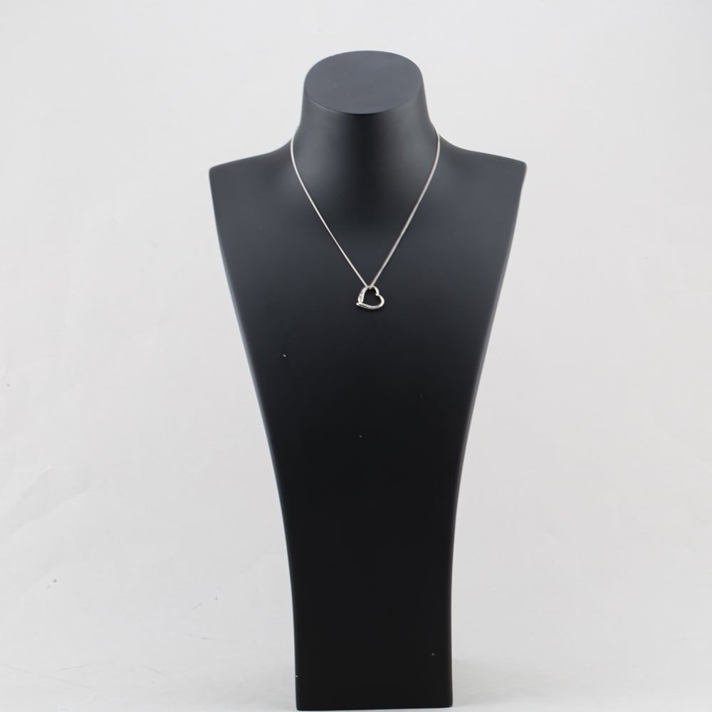 Pre-Owned 9ct White Gold 0.02ct Diamond Open Heart Slider Pendant & 15 Inch Curb Chain 41143191