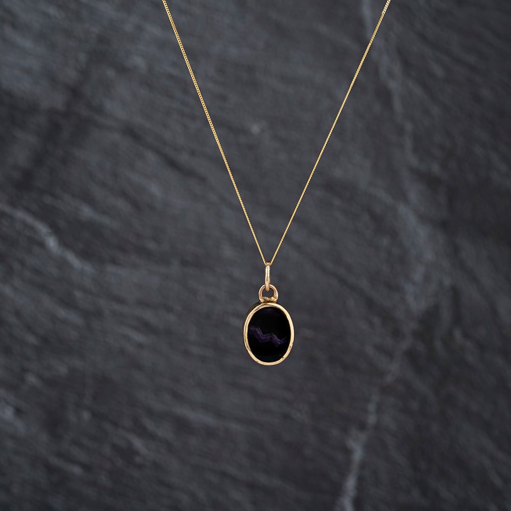 Pre-Owned 9ct Yellow Gold Malachite &amp; Blue John Double Sided Pendant &amp; 18 Inch Curb Chain 41143195