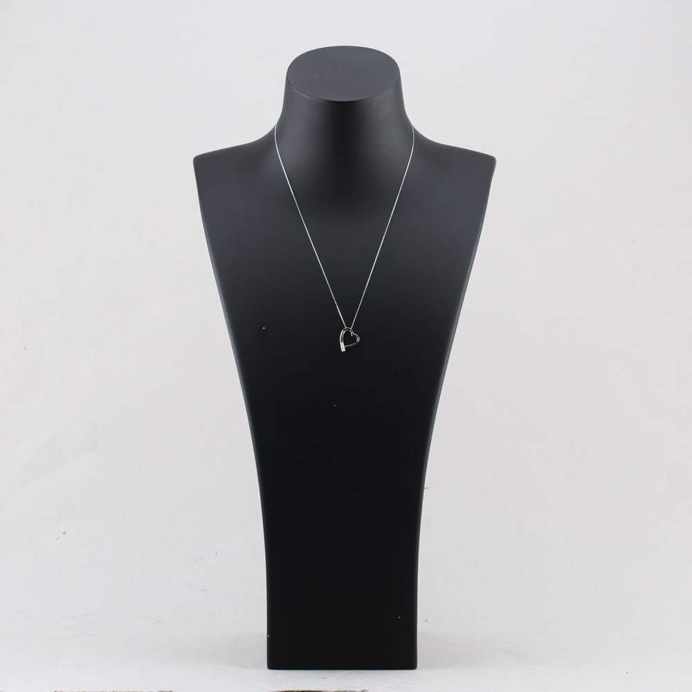 Pre-Owned 9ct White Gold 0.02ct Diamond Set Open Heart Pendant & 18 Inch Curb Chain 41143213
