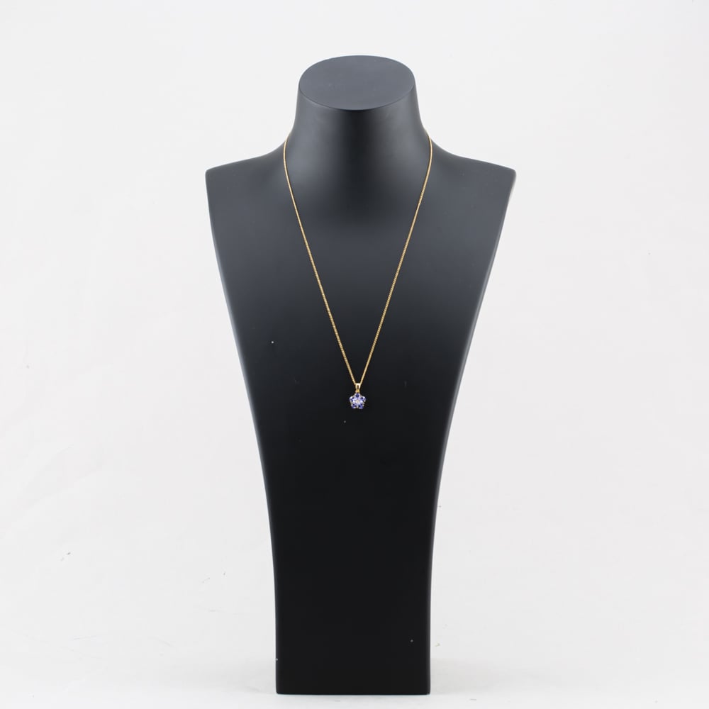 Pre-Owned 9ct Yellow Gold Tanzanite & 0.01ct Diamond Pendant & 20 Inch Curb Chain 41143228