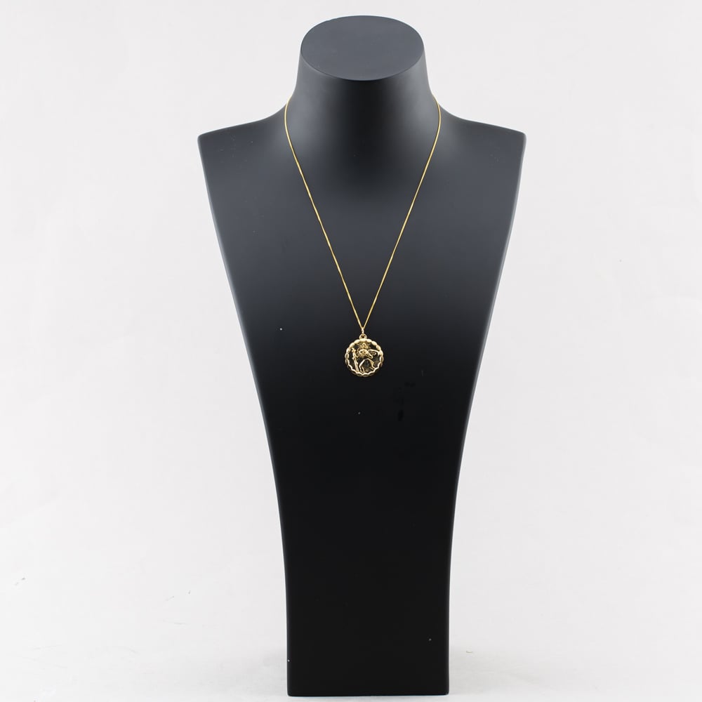 Pre-Owned 9ct Yellow Gold Round St Christopher Pendant & 18 Inch Curb Chain 41143236