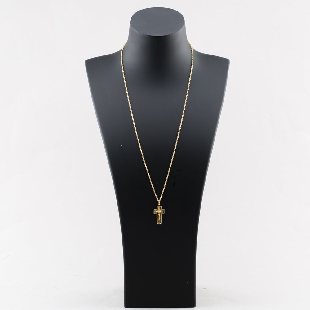 Pre-Owned 9ct Yellow Gold Crucifix Cross Pendant & 24 Inch Prince Of Wales Chain 41143242