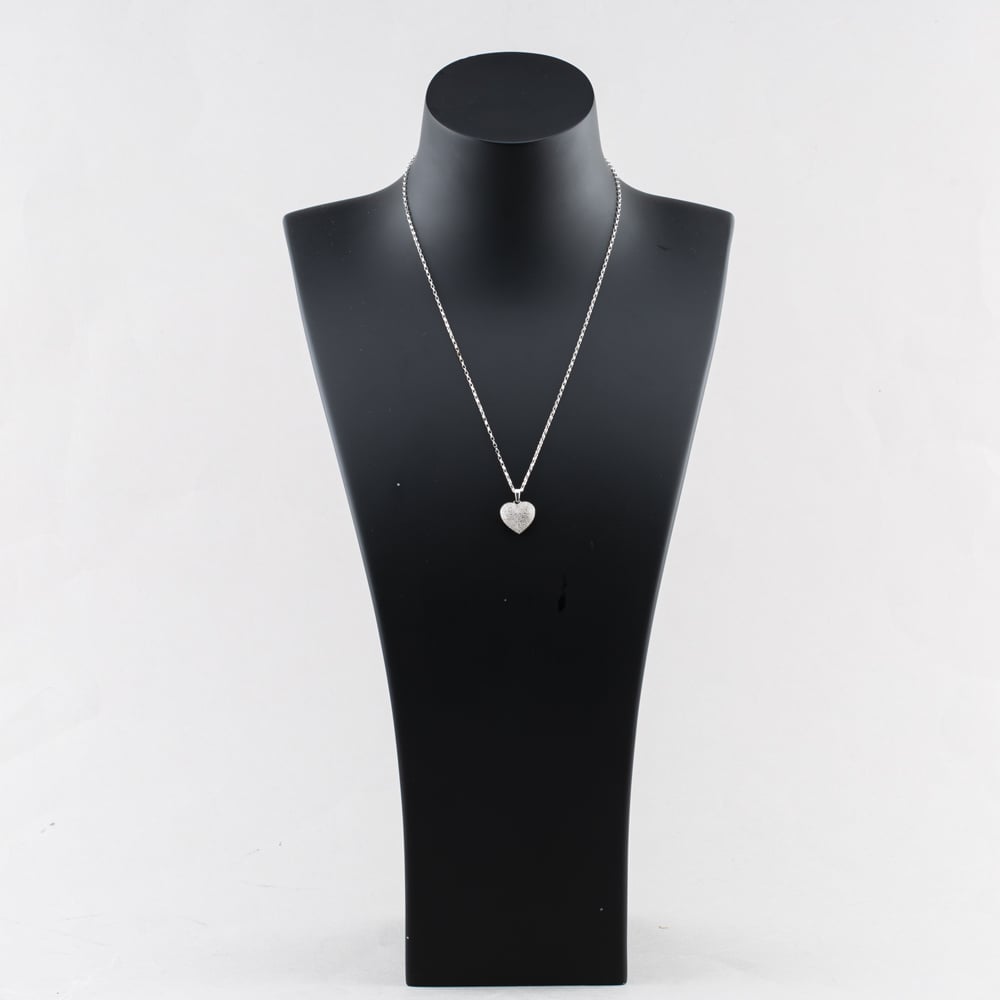 Pre-Owned 9ct White Gold 0.15ct Diamond Pave Set Heart Gemstone Pendant & 18 Inch Belcher Chain 41143271