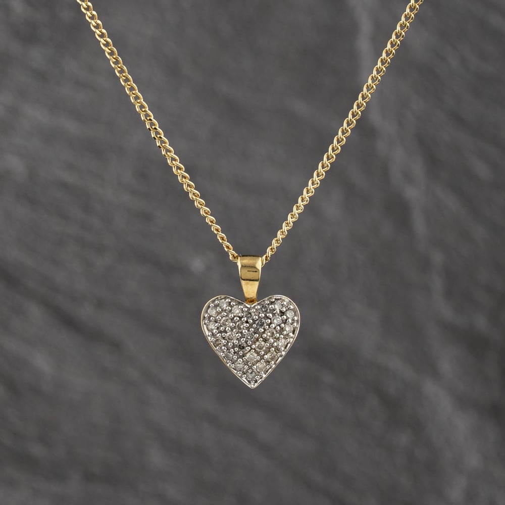 Pre-Owned 18ct Yellow Gold 0.40ct Diamond Pave Set Heart Pendant &amp; 17 Inch Curb Chain 41143290