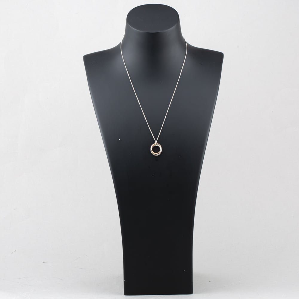 Pre-Owned 9ct Two Colour Gold Cubic Zirconia Set Double Circle Pendant & 18 Inch Curb Chain 41143298