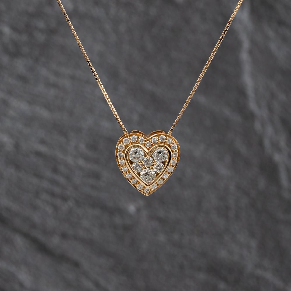 Pre-Owned 18ct Rose Gold 1.00ct Brilliant Cut Diamond Heart Cluster Pendant &amp; 16-18 Inch Box Chain 41143342