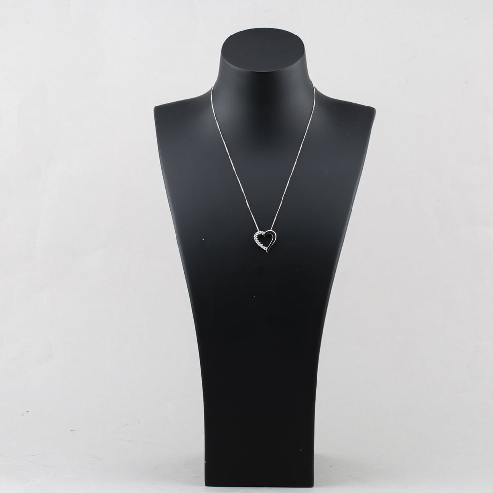 Pre-Owned 9ct White Gold Cubic Zirconia Set Open Heart Pendant & 18 Inch Curb Chain 41143345