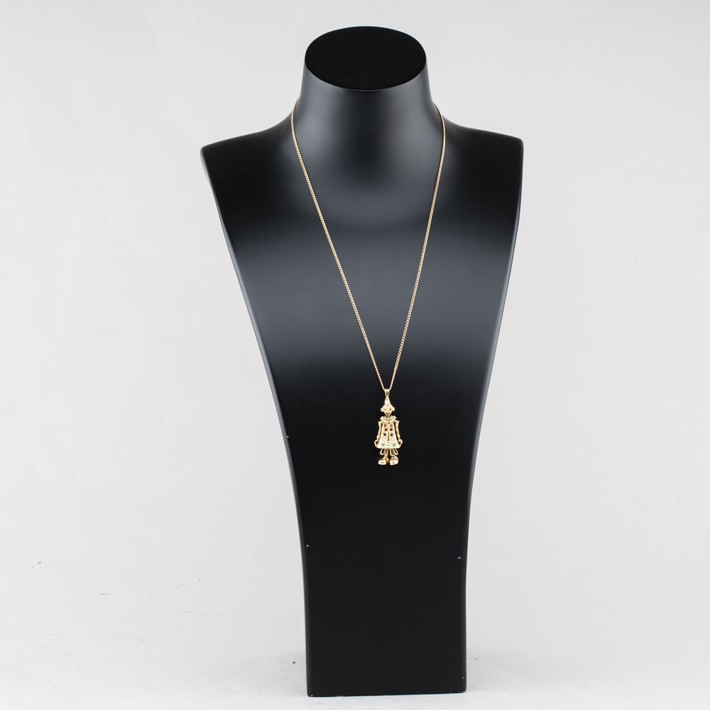 Pre-Owned 9ct Yellow Gold Multi Stone Clown Pendant & 20 Inch Curb Chain 41143370