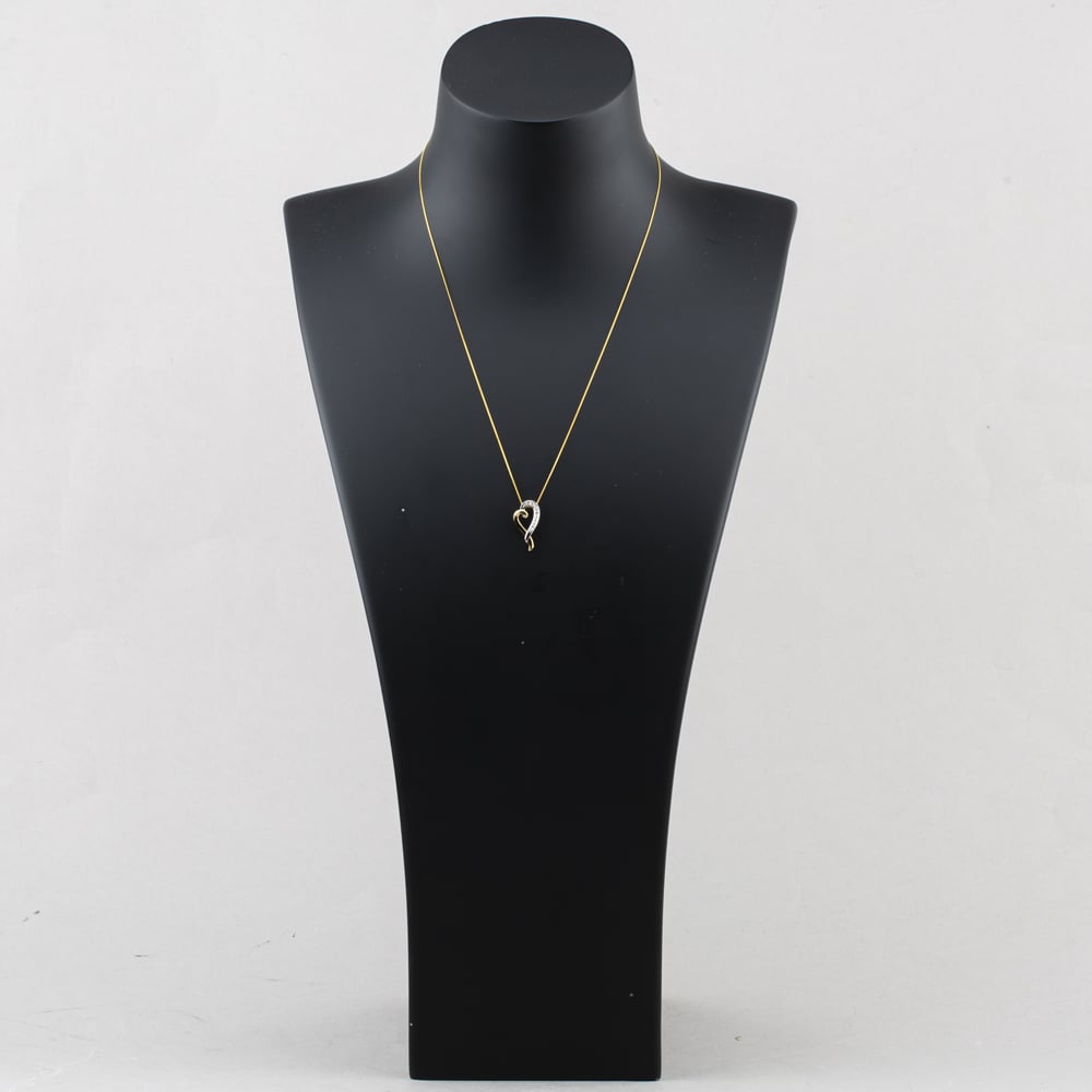Pre-Owned Two Colour Gold Diamond Open Heart Pendant & 18 Inch Curb Chain 41143371