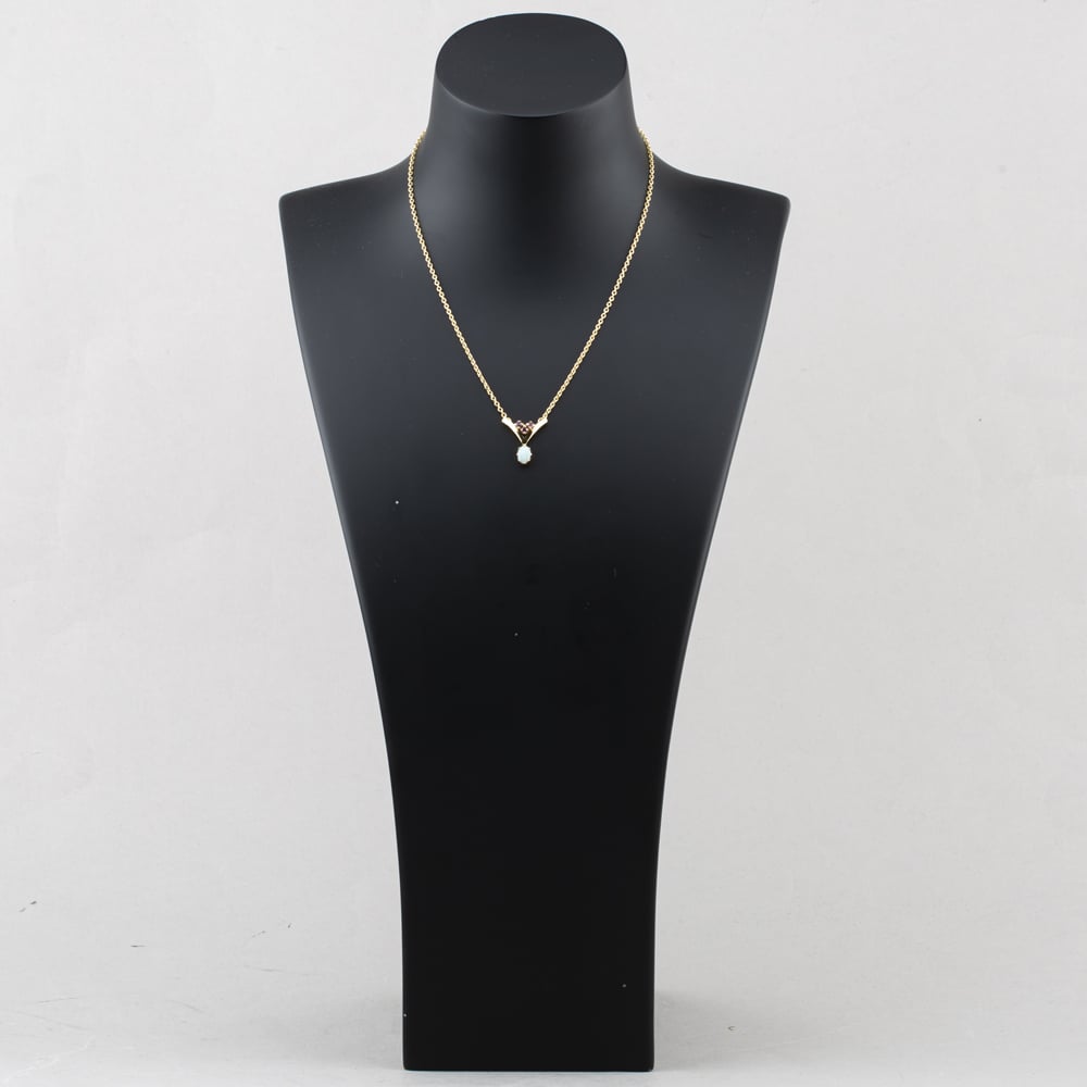 Pre-Owned 9ct Yellow Gold Ruby & Opal V Shape Pendant & 16 Inch Belcher Chain 41143374