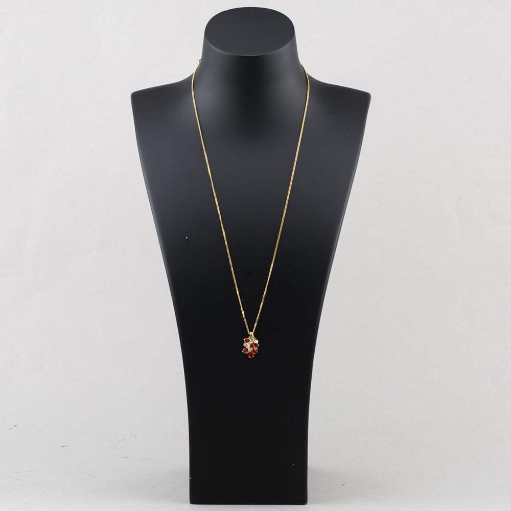 Pre-Owned 9ct Two Colour Gold Fire Opal & 0.04ct Diamond Cluster Pendant & 24 Inch Curb Chain 41143375